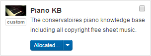 Example of a custom resource called 'Piano KB'. Beside the title and description of the resource is the label 'custom'.