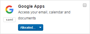 Example of a custom SAML resource called 'Google Apps'. Beside the title and description of the resource is the label 'saml'.