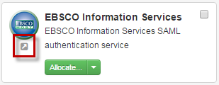 Catalog card titled 'EBSCO Information Services'. On the left side of the card is a 'Redirector compatible' icon. 