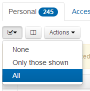 Select menu, open to show the options 'None', 'Only those shown', and 'All'.