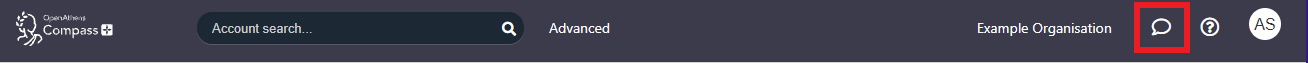 Top menu bar in the Compass admin area. The 'Log a query' icon is highlighted.
