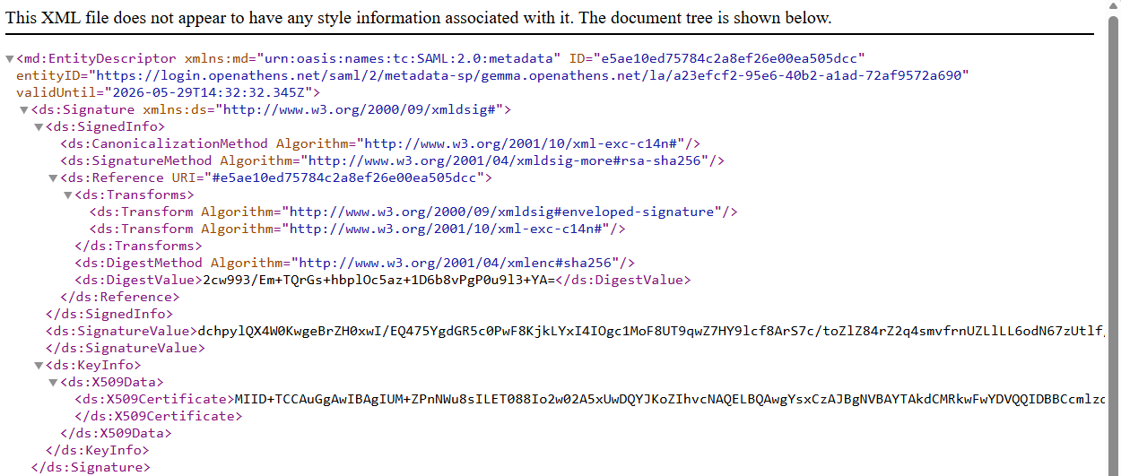 Top part of an example XML metadata file.