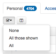Select menu, expanded to show the options 'None', 'All those shown' or 'All'.