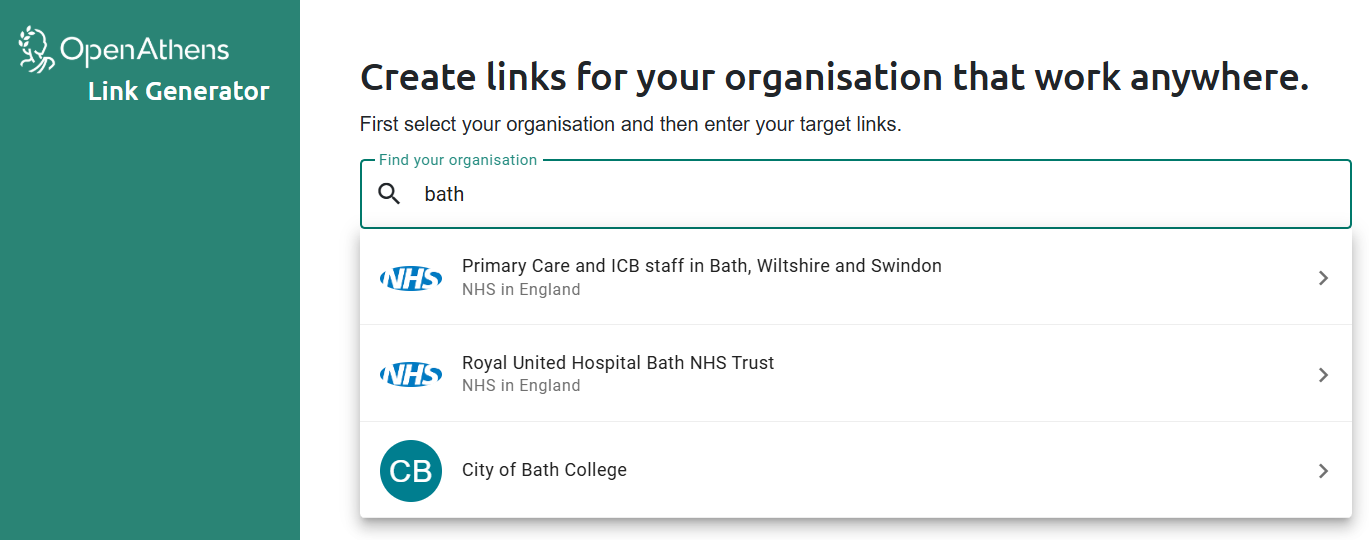 The term 'bath' has been entered in the search field. Following is a list of search results relating to the city of Bath.